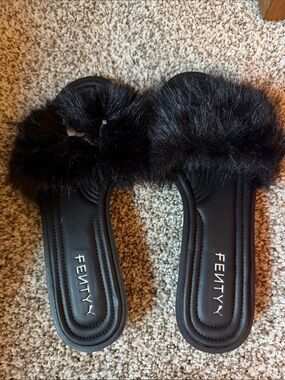 Fenty Beauty Black Faux Fur Slide Sandals